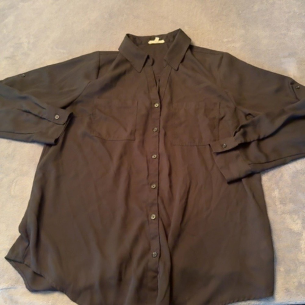 Maurices Blouse Women XL Black Button Up Roll Sleeve Casual Basic